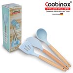 Coobinox® Premium Silicone & Wood Kitchen Utensil Set (3-Piece) - Includes Soup Ladle, Turner, and Stir-fry Spoon